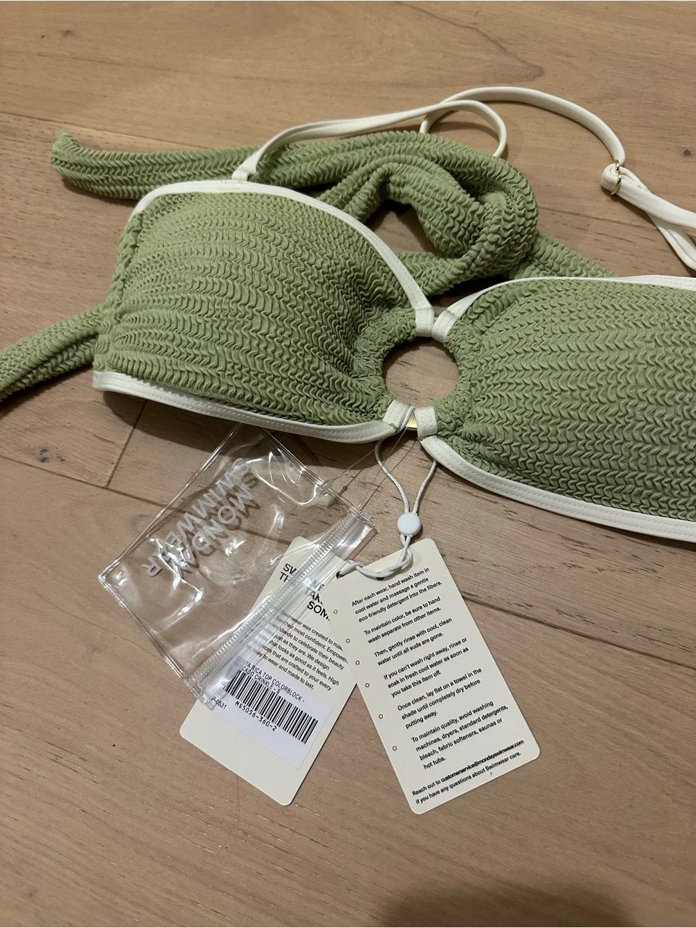 BNWT Monday Swimwear Costa Rica Top - Avocado/Ivory Crinkle SIZE SMALL